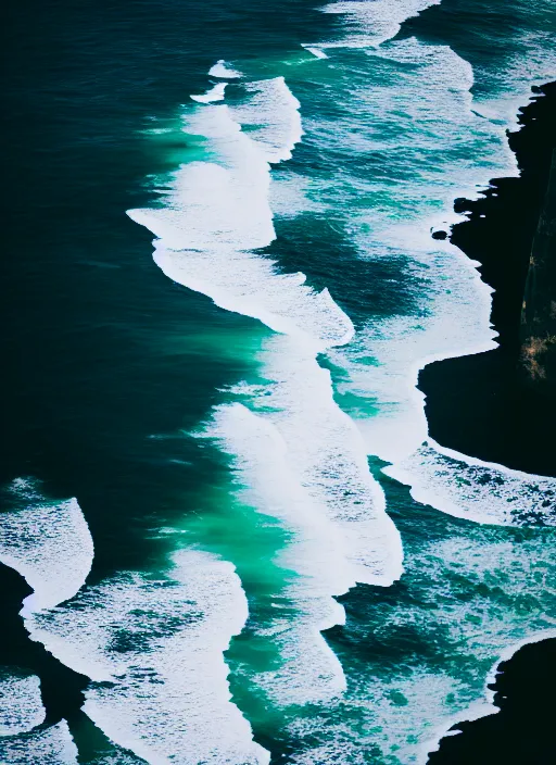 Prompt: a view of the ocean from a cliff, a tilt shift photo by liam wong, unsplash, naturalism, cinematic view, terragen, shot on 7 0 mm