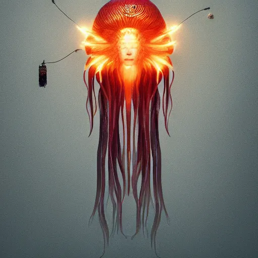 Image similar to goddess portrait. jellyfish phoenix head. intricate artwork by Tooth Wu and wlop and beeple. octane render, trending on artstation, greg rutkowski very coherent symmetrical artwork. cinematic, hyper realism, high detail, octane render, 8k