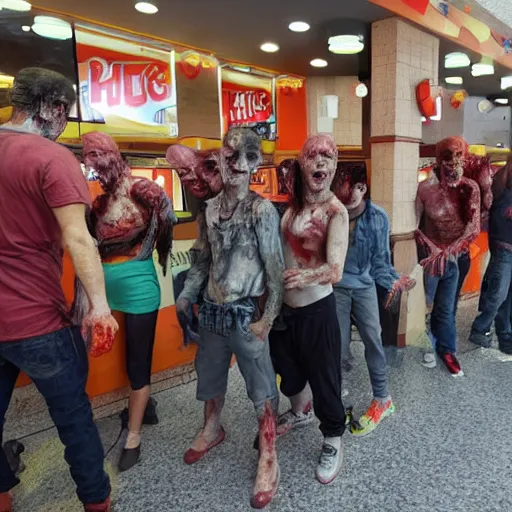 Image similar to Zombies waiting at a Burger King to eat lunch,