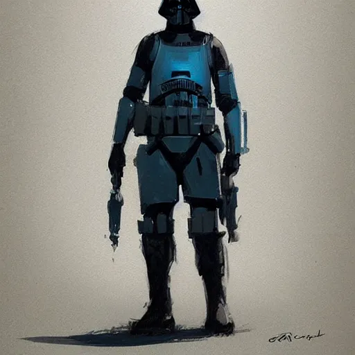 Image similar to star wars concept art by greg rutkowski, soldier wearing a blue and black tactical gear, digital painting, artstation, concept art, smooth, sharp foccus ilustration, artstation hq