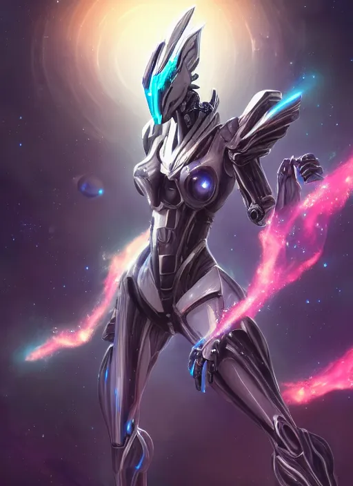 Image similar to cinematic goddess shot, cosmic sized perfectly proportioned stunning beautiful hot anthropomorphic robot mecha female dragon, in space, nebula background, larger than galaxies, holding galaxy, sharp claws, sleek silver armor, epic proportions, epic size, epic scale, digital art, furry art, macro art, dragon art, giantess art, warframe fanart, furaffinity, deviantart