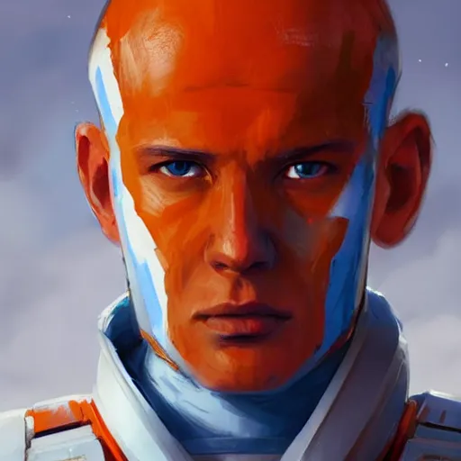 Image similar to portrait of a man by greg rutkowski, a soldier of the new galactic republic, wearing a white, blue and orange tactical gear, star wars expanded universe, highly detailed portrait, digital painting, artstation, concept art, smooth, sharp foccus ilustration, artstation hq