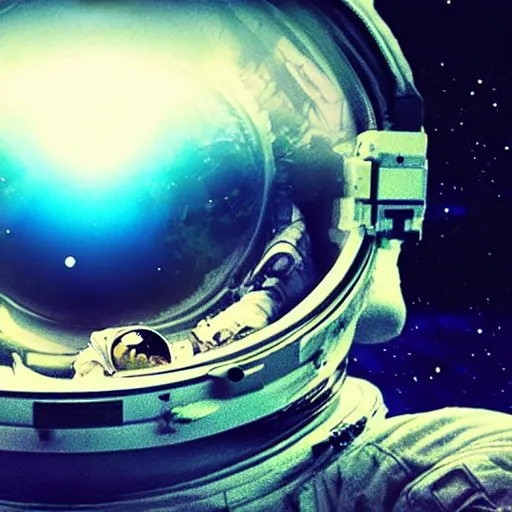 Image similar to astronaut in space floating in the eye of the universe, photo - realistic, hyper - realistic, cinematography, 8 k, hd, highly detailed, dreamy