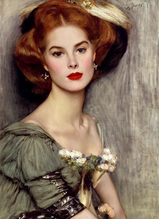 Prompt: a beautiful painting of grace kelly by John Everett Millais and Dante Gabriel Rossetti and John Collier and john william waterhouse, pre-raphaelite, detailed, trending on artstation, hd, masterpiece