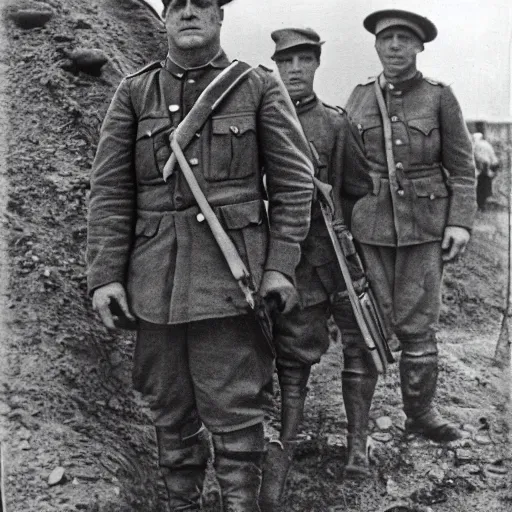 Prompt: hank schrader as a soldier, ww1 trench, war photo, film grain