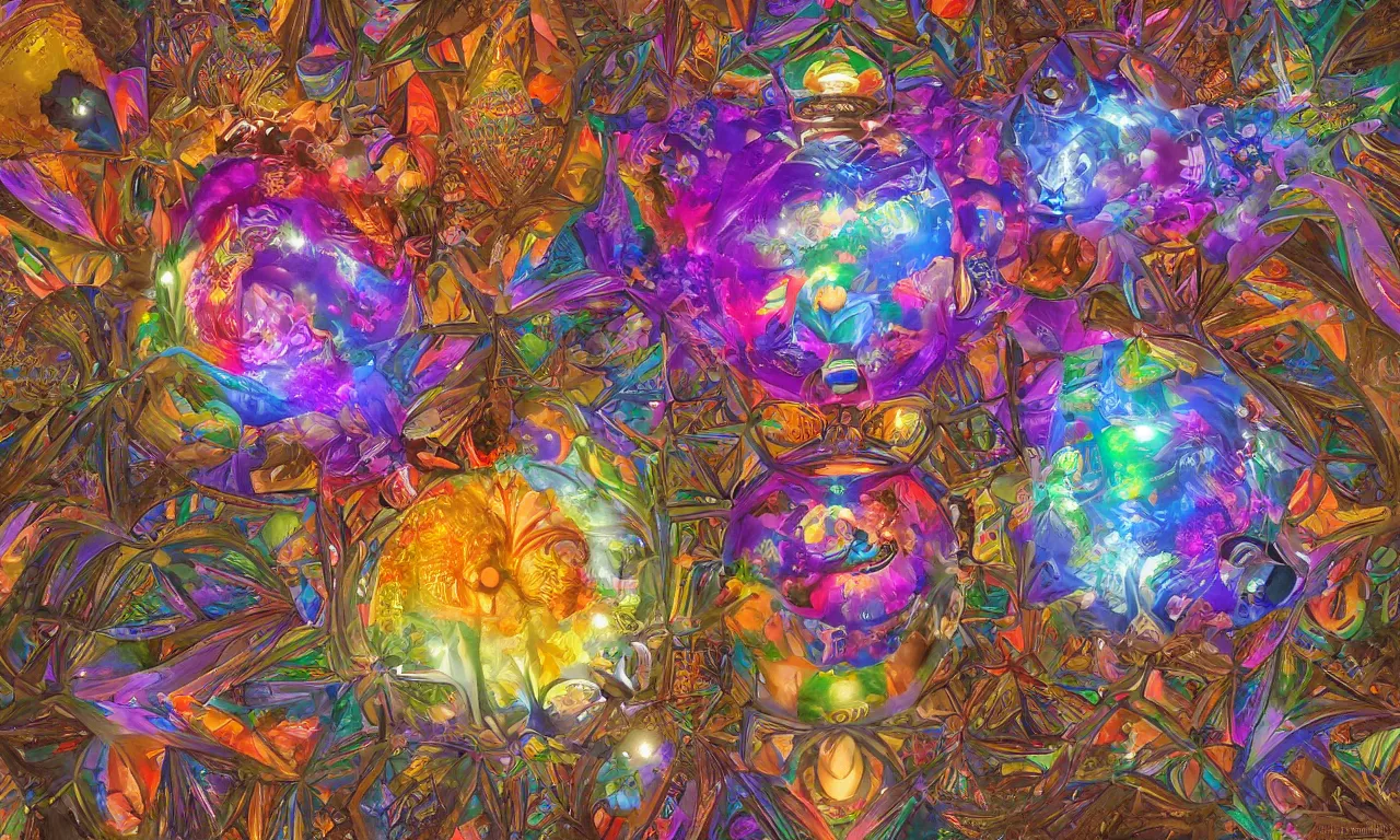 Image similar to voronoi engine laboratory 3 d volume kaleidoscope mandala fractal chakra digital multicolor stylized concept substance by artgerm, rossdraws, norman rockwell, magali villeneuve, gil elvgren, alberto vargas, earl moran, enoch bolles radiating a glowing aura global illumination ray tracing hdr