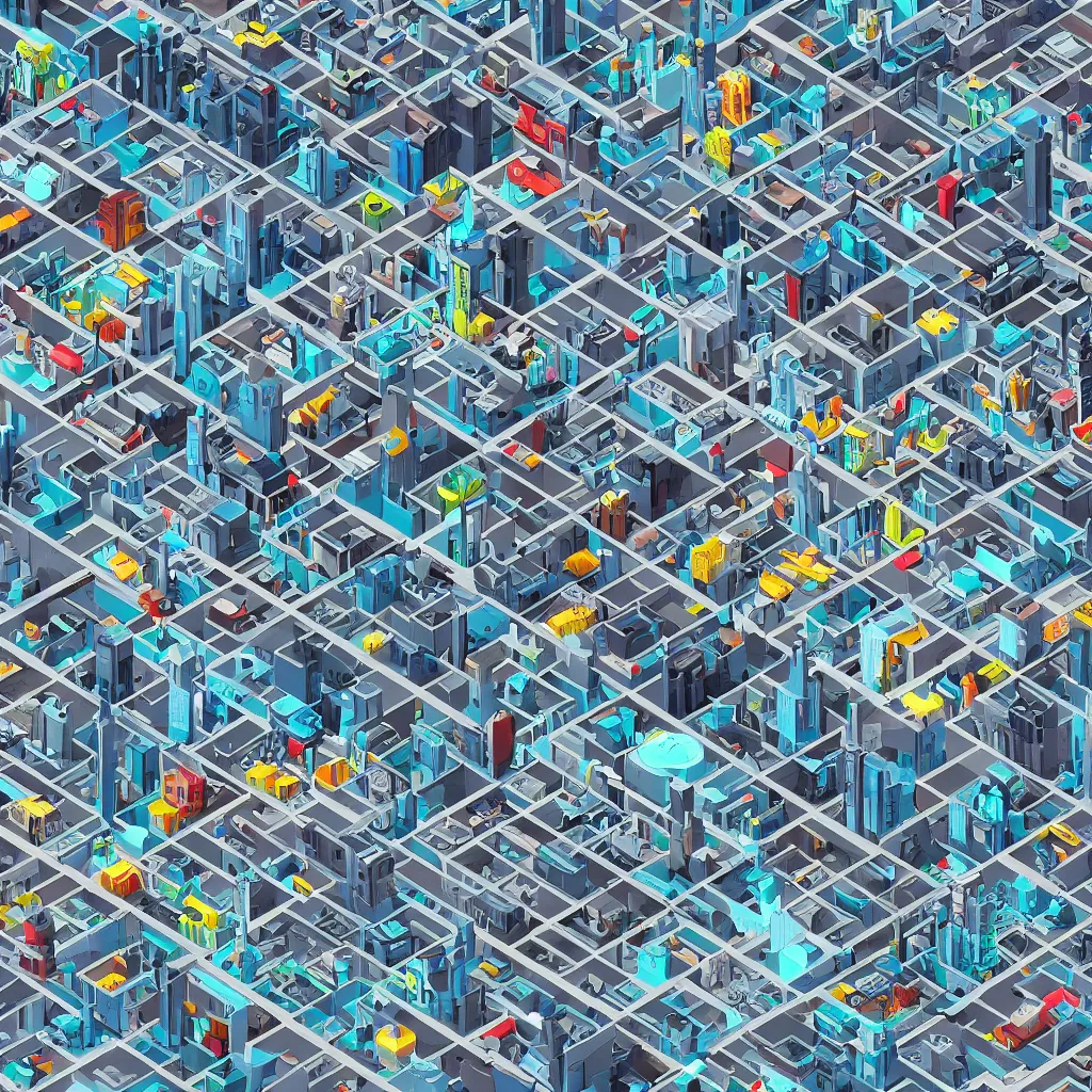 Image similar to A futuristic city that resembles a computer, detailed, isometric