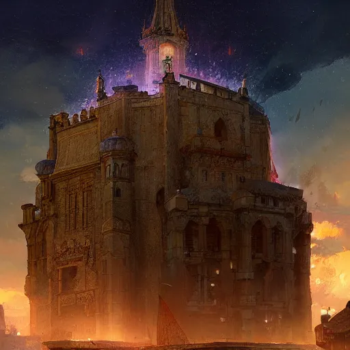 Image similar to torre del oro, atmospheric lighting, intricate, volumetric lighting, beautiful, sharp focus, ultra detailed, in the art style of marc simonetti, bowater charlie and brom gerald, astrophotography