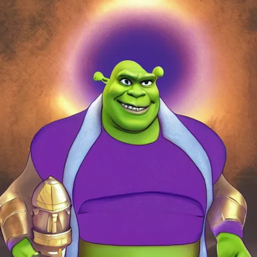 Prompt: shrek as thanos from the avengers