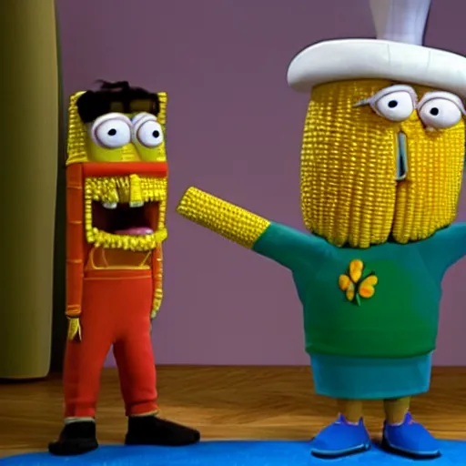 Prompt: the nickelodeon character doug as anthropomorphic corn.