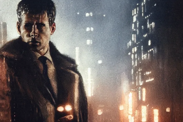 Image similar to a stunning portrait of Philip Kindred in the style of Blade runner , sharp focus, cinematic