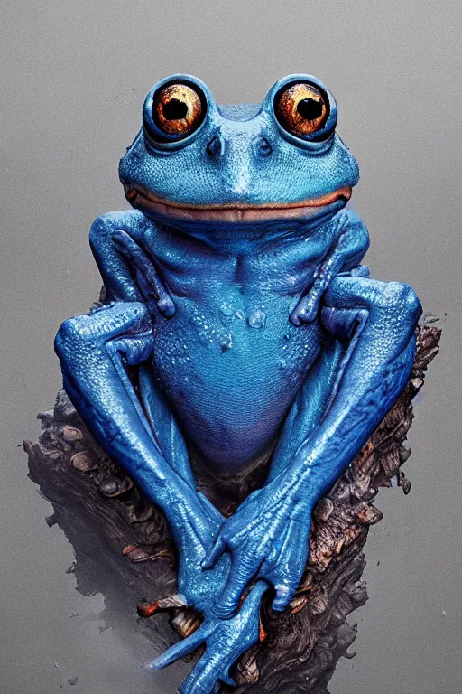 Prompt: a fancy portrait of a horrific giant blue frog by Greg Rutkowski, Sung Choi, Mitchell Mohrhauser, Maciej Kuciara, Johnson Ting, Maxim Verehin, Peter Konig, Bloodborne , 8k photorealistic, cinematic lighting, HD, high details, atmospheric , trending on artstation