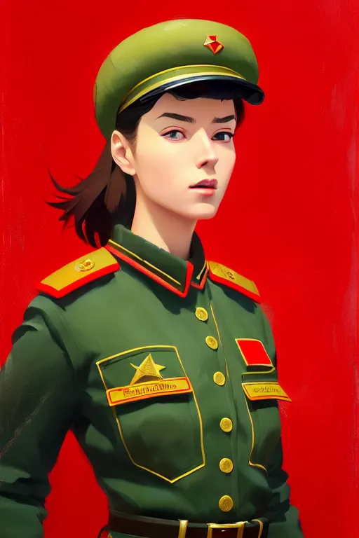 Prompt: a ultradetailed beautiful panting of a stylish woman wearing a soviet uniform, oil painting, by ilya kuvshinov, greg rutkowski and makoto shinkai, trending on artstation