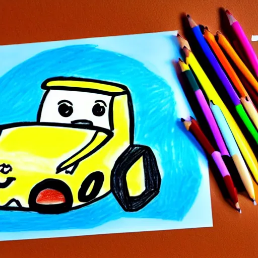 Prompt: a child's bad drawing of a car