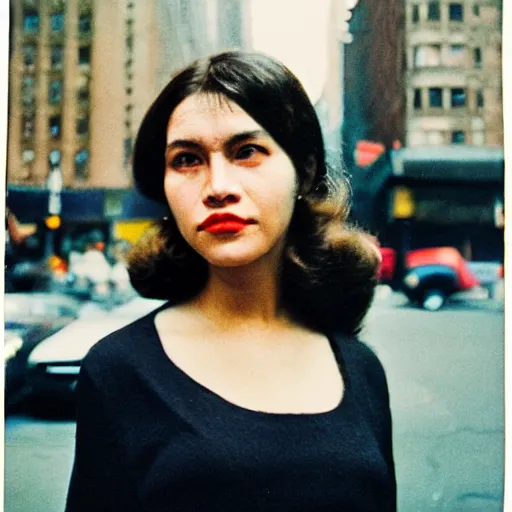 Image similar to medium format film portrait of a woman in new york by street photographer, 1 9 6 0 s, gorgeous portrait featured on unsplash, photographed on colour expired film