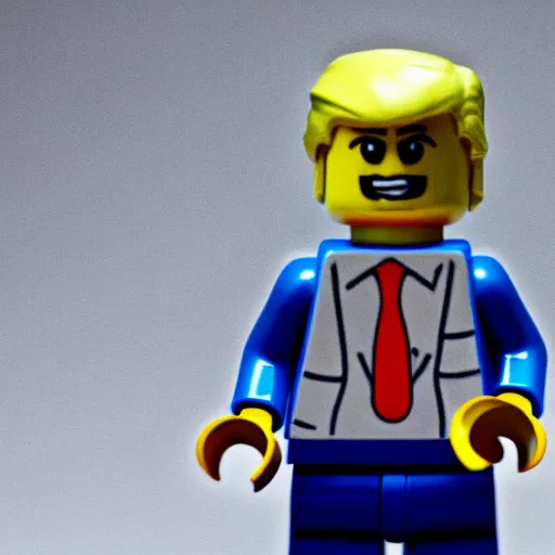 Image similar to lego figurine of donald trump, studio lighting, macro lens, high quality