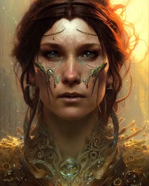 Image similar to woman wizard, fantasy character portrait, ultra realistic, concept art, intricate details, highly detailed by greg rutkowski, gaston bussiere, craig mullins, simon bisley, alphonso mucha