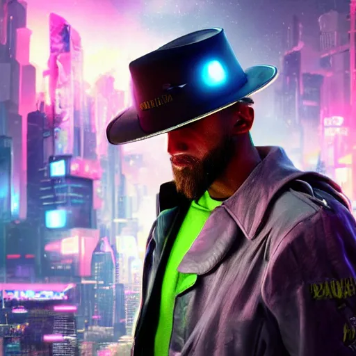 Image similar to a hat from the future, cyberpunk, highly detailed, epic lighting, hyper photorealism, 8 k