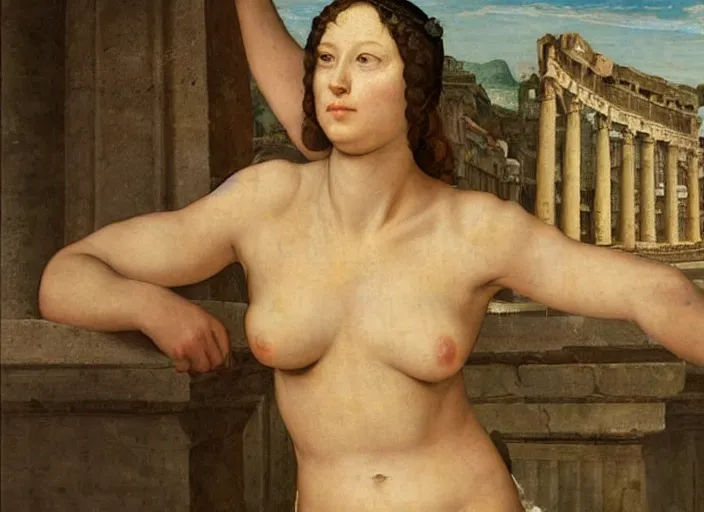 Prompt: A beautiful girl is working out in Ancient Rome, detailed, body and headshot, Oil Painting, Italian Renaissance Painting, Italian Renaissance Painting Style