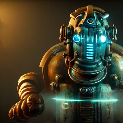 Image similar to isaac clarke as a bioshock big daddy, unreal engine 5, bioshock deadspace, high detail 3 d render,