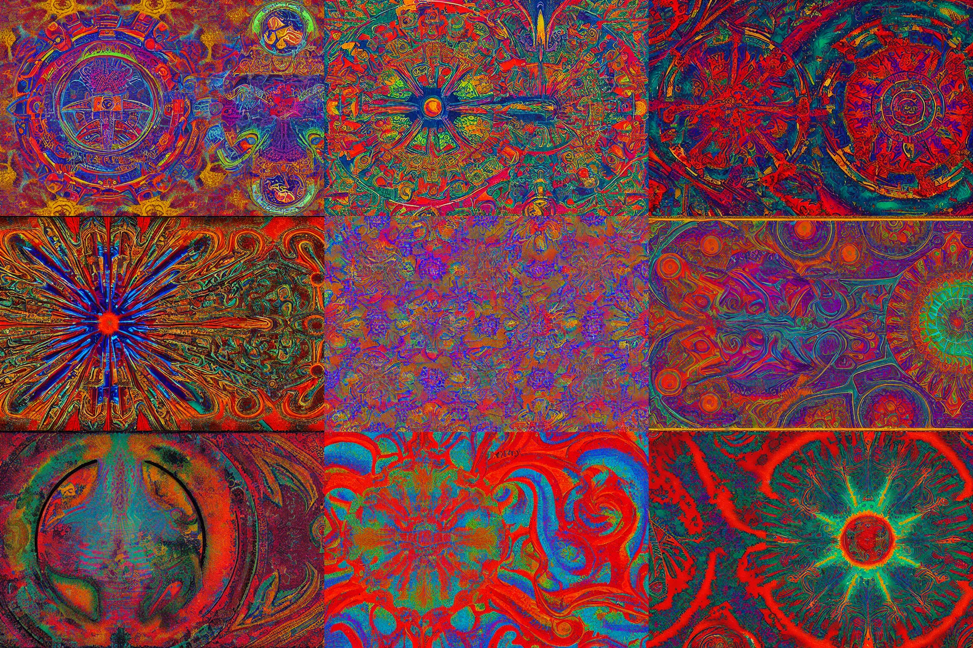 Prompt: psychedelic acid ussr carpet by Greg Rutkowski, dmt, patterns, fractals, digital art