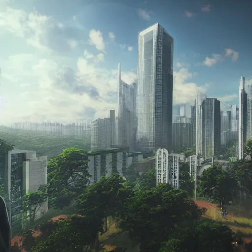 Prompt: realistic building, monster, shenzhen, wide landscape, eva, makoto shinkai