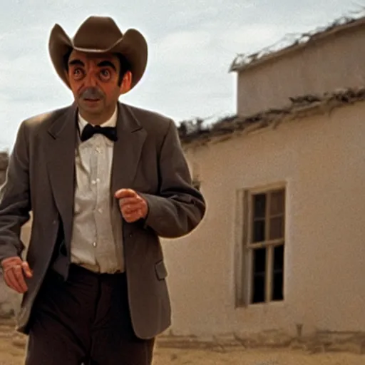 Prompt: an film still of Mr bean, cowboy movie - n 4