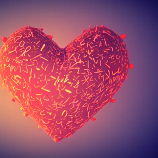 Image similar to a heart with the name ash written on it, cute, high detail, well lit, octane render, blender, particles,