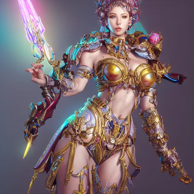 Prompt: studio portrait of lawful good colorful female divine mech paladin as absurdly beautiful, elegant, young sexy gravure idol, ultrafine hyperrealistic detailed face illustration by kim jung gi, irakli nadar, intricate linework, sharp focus, bright colors, matte, octopath traveler, final fantasy, unreal engine highly rendered, global illumination, radiant light, intricate environment