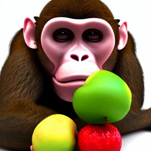 Image similar to A monkey made out of fruit, 3d render, highly detailed, hyper realistic