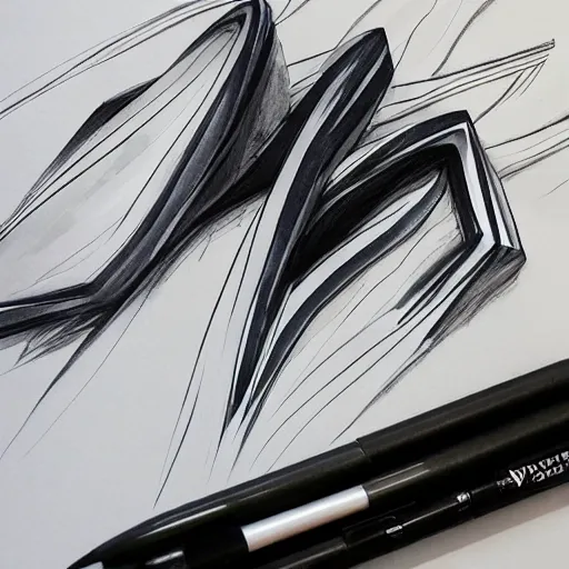 Prompt: a copic marker with black gel pen sketch of zaha hadid architecture