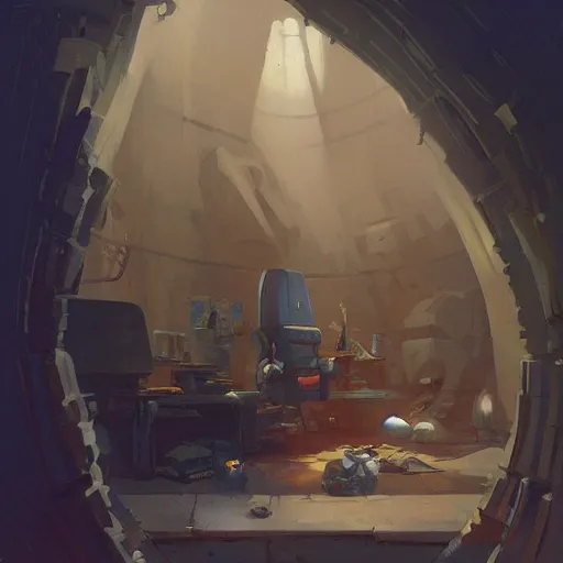 Image similar to A room inside of a sewer lair,The room is cluttered with clithes everywhere and space posters but up,bed, digital art from artstation by Andreas Rocha and Greg Rutkowski and Peter Mohrbacher