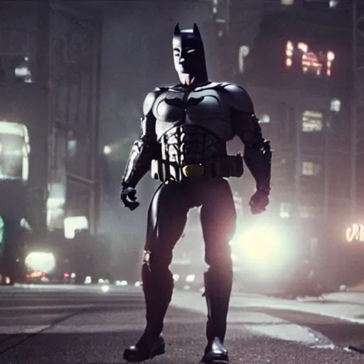 Image similar to movie still of batman cyborg, cinematic composition, cinematic light, criterion collection, by edgar wright