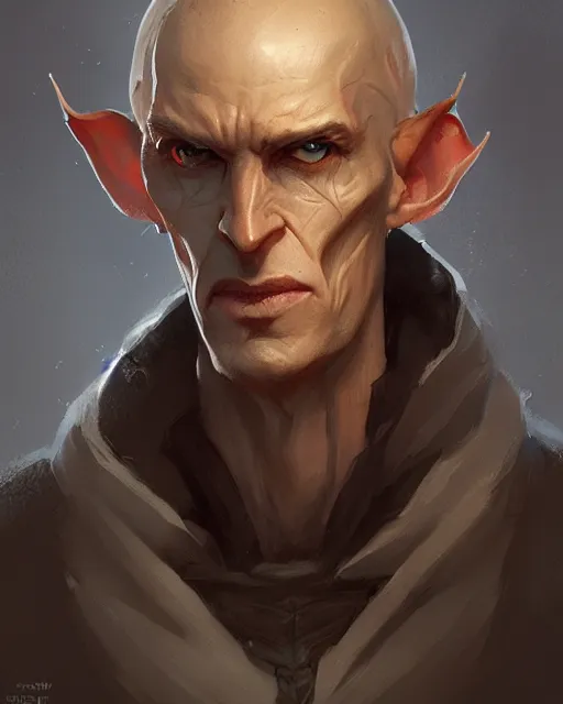 Image similar to character portrait of a slender half - elf man, by greg rutkowski, mark brookes trending on artstation