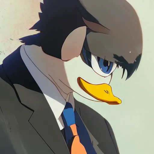 Image similar to a duck wearing a business suit, illustration concept art anime key visual trending pixiv fanbox by wlop and greg rutkowski and makoto shinkai and studio ghibli and kyoto animation symmetrical facial features