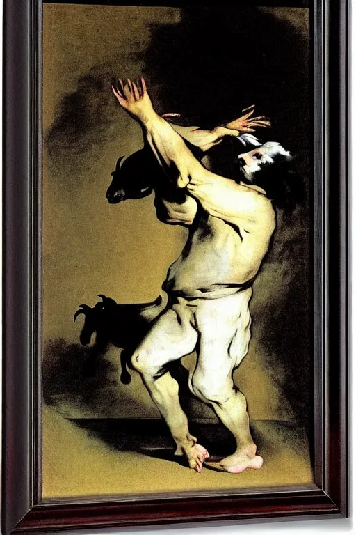 Image similar to dancing man with a goat head by francisco goya