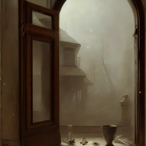 Prompt: a surreal painting by willem claesz heda and makoto shinkai of a doorway to pure imagination, intricate, elegant, masterpiece, trending on artstation, extremely detailed, dreamscape, fantasy, magical