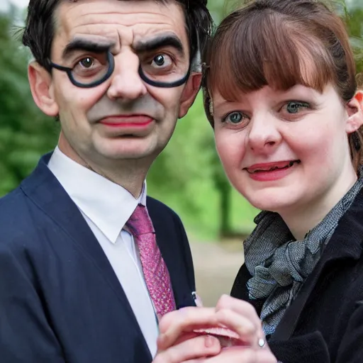 Image similar to A portrait mr bean elizabeth teams up with a teenage mr bean, perfect faces, 50 mm, award winning photography