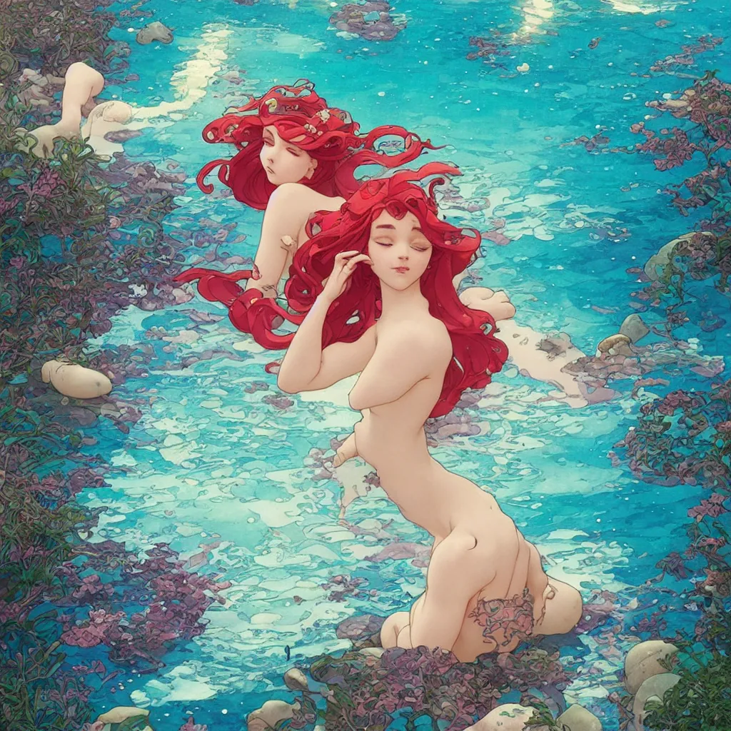 Image similar to the little mermaid sings in the colorful ocean, kamakura scenery, good body and perspective, pearls and shells, fantasy art by ferdinand knab, makoto shinkai and ilya kuvshinov, rossdraws, tom bagshaw, alphonse mucha, trending onstudio ghibli, radiant light, highly detailed