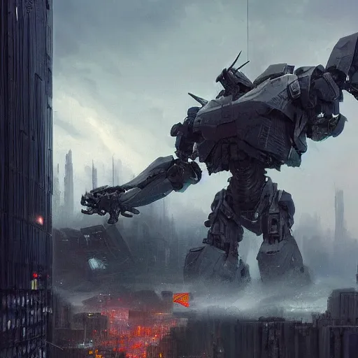 Image similar to matte painting by juan pablo roldan. mecha destroying a city, hyperdetailed, cinematic, photorealistic, hyperrealism, masterpiece, future communist governmental architecture concept art, statue, imposing, strength, abundance, life. america 2 0 9 8