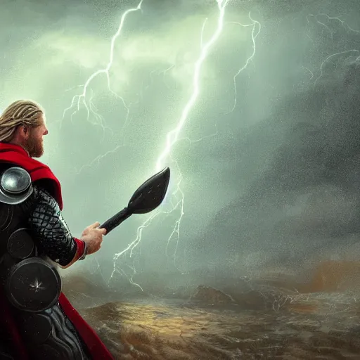 Prompt: thor in a thunderstorm, au naturel, hyper detailed, digital art, trending in artstation, cinematic lighting, studio quality, smooth render, unreal engine 5 rendered, octane rendered, art style by klimt and nixeu and ian sprigger and wlop and krenz cushart