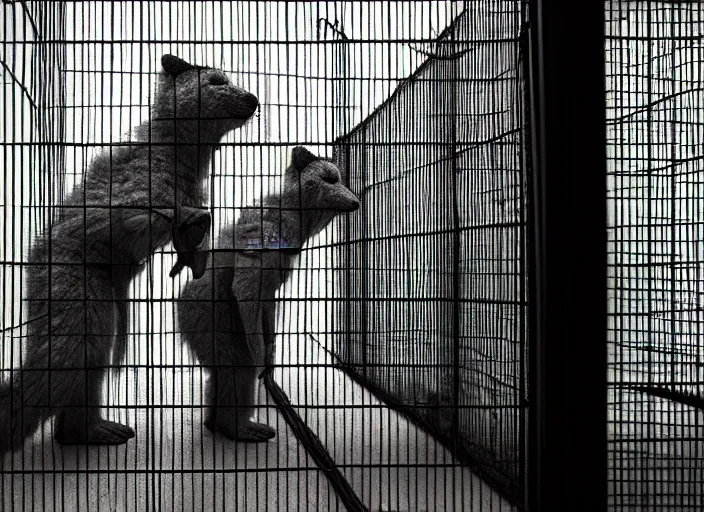 Image similar to guardian working in a furry prison, symmetrical, cinematic, real photography