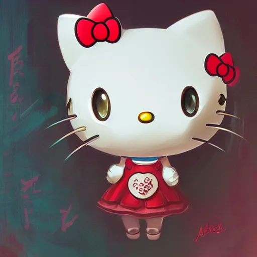 Image similar to Hello Kitty by Stanley Artgerm Lau, WLOP, Rossdraws, James Jean, Andrei Riabovitchev, Marc Simonetti, Yoshitaka Amano, ArtStation, CGSociety,