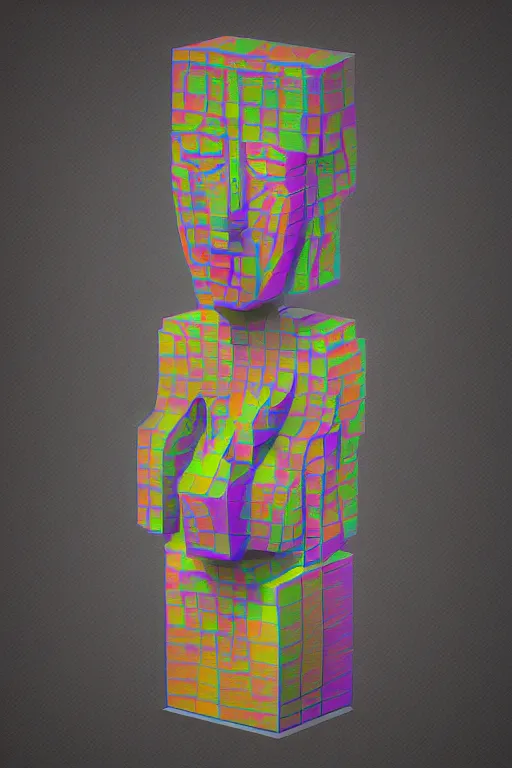 Image similar to cubist moai statue cutout digital illustration cartoon colorful beeple