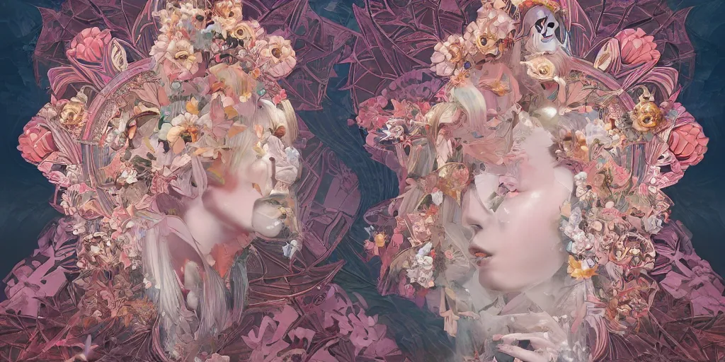 Image similar to breathtaking detailed concept art painting kaleidoscope art deco pattern of blonde faces goddesses amalmation flowers, by hsiao - ron cheng, bizarre compositions, exquisite detail, extremely moody lighting, 8 k