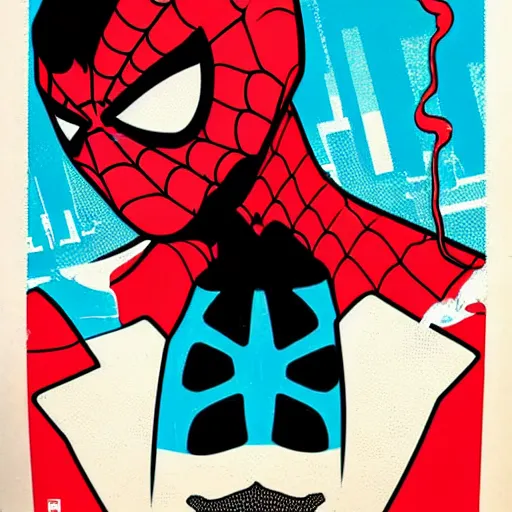 Image similar to individual intelligent manga spiderman silk screen butcher billy style