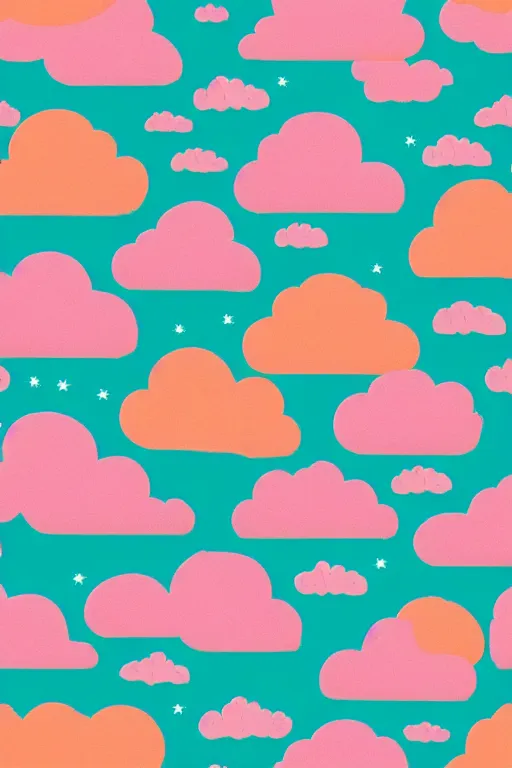 Image similar to repeating seamless retro pixel pattern of pink fluffy clouds in a pretty sky, grain, noise, bold, KDP, colourful, symmetrical, repeating 35mm photography, ultra fine detail, 4k high definition, bold