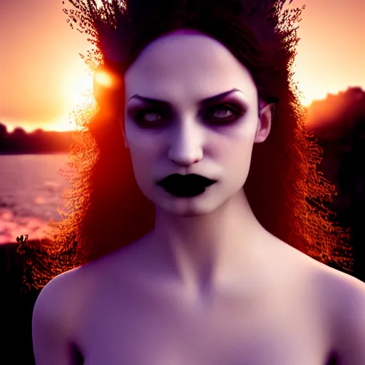 Image similar to photographic portrait of a stunningly beautiful gothic vampire female in soft dreamy light at sunset, contemporary fashion shoot, by edward robert hughes, annie leibovitz and steve mccurry, david lazar, jimmy nelsson, breathtaking, 8 k resolution, extremely detailed, beautiful, establishing shot, artistic, hyperrealistic, beautiful face, octane render