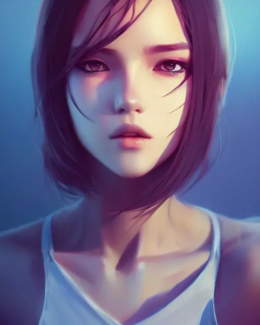 Image similar to a beautiful model in crop top, by guweiz and wlop and ilya kuvshinov and artgerm, symmetrical eyes, aesthetic, gorgeous, stunning, alluring, attractive, artstation, deviantart, pinterest, digital art