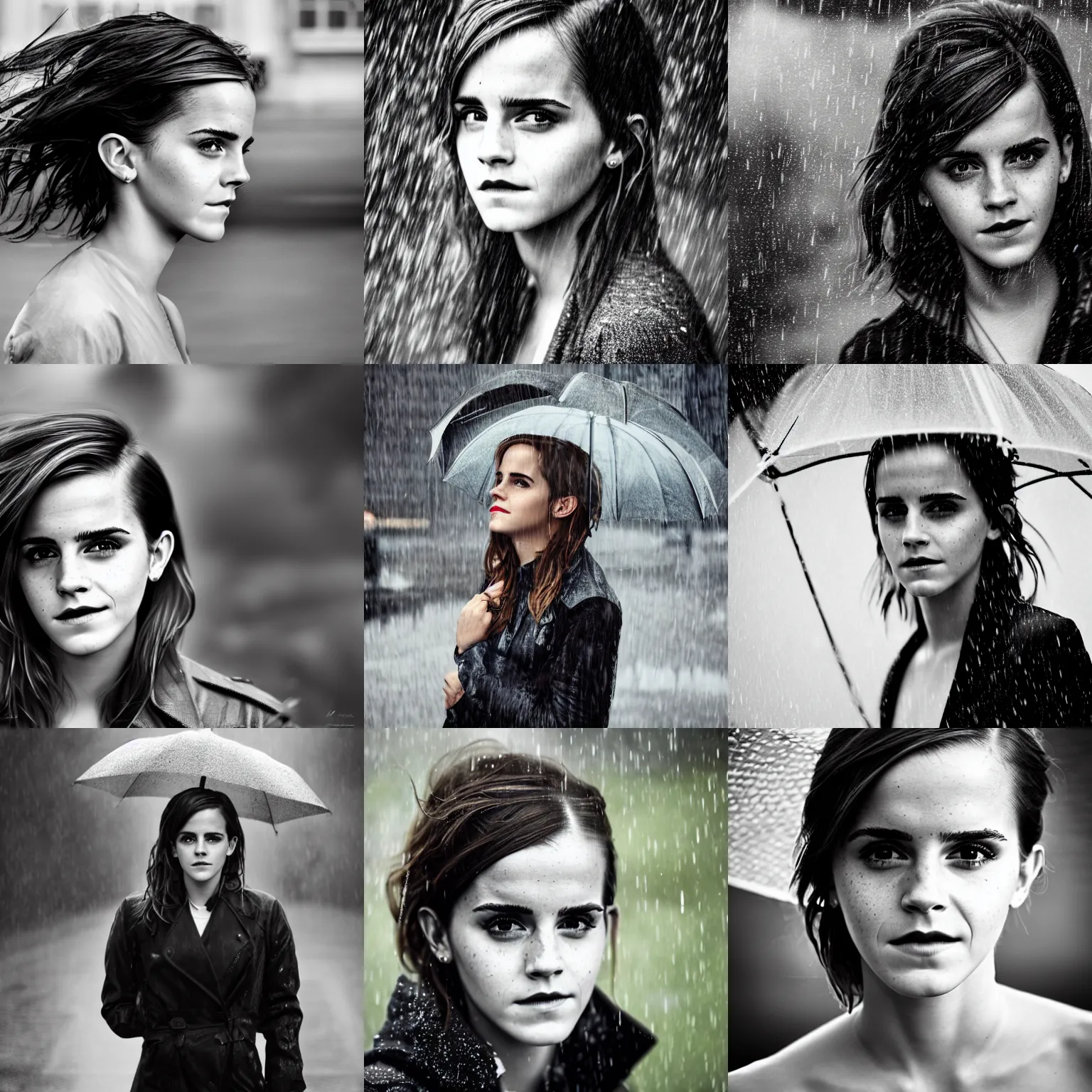 Prompt: emma watson being in the rain portrait in the style of petter hegre, taken with sigma 2 0 mm f 1. 4